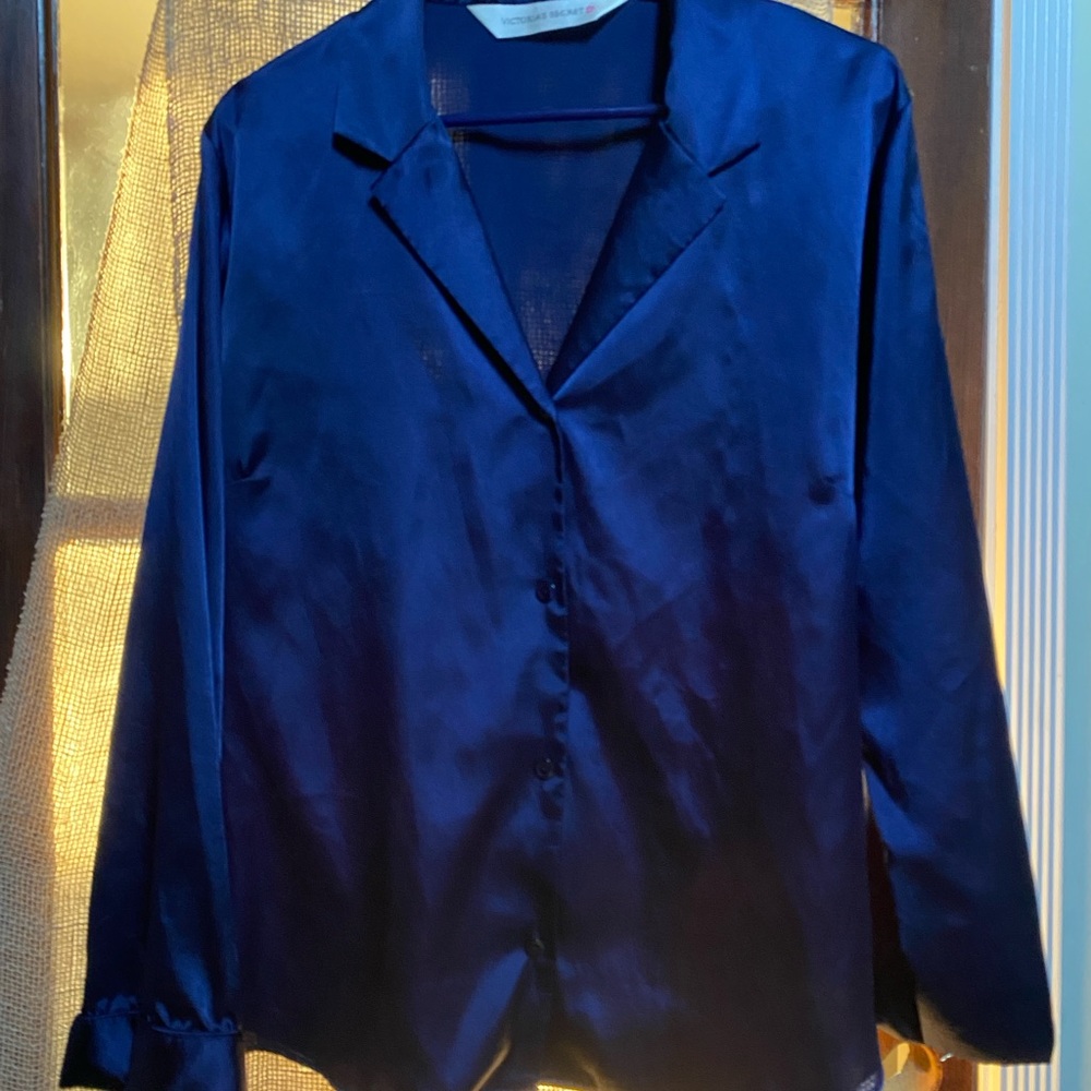 Victoria’s Secret Pajama Set Midnight Blue button down with pant XL- LG Tall